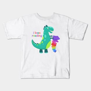 Dinosaur I Love Reading - Cute Dinosaur Book Reading - Bookworm - Book Dinosaur Kids T-Shirt